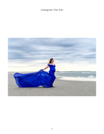 Maternity portrait photography in a blue gown on the beach
