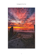 Fiery sunrise sky over a dune fence, sunset photography