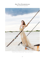 Model in a gold gown beside a shipwreck, portrait photography