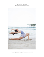 Dancer arching over the beach near a pier, portrait photography