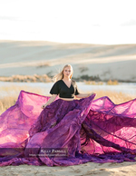 purple silk on dunes portrait photography