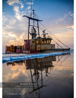 Beached trawler transportation photography at sunrise