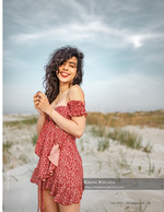 Beach portrait photography in a red dress