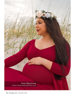 Maternity portrait photography with a flower crown on the dunes