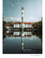Lighthouse and keeper's quarters reflected, architecture photography