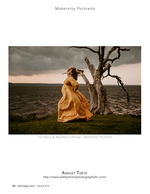 Maternity portrait photography by the sound in a golden gown